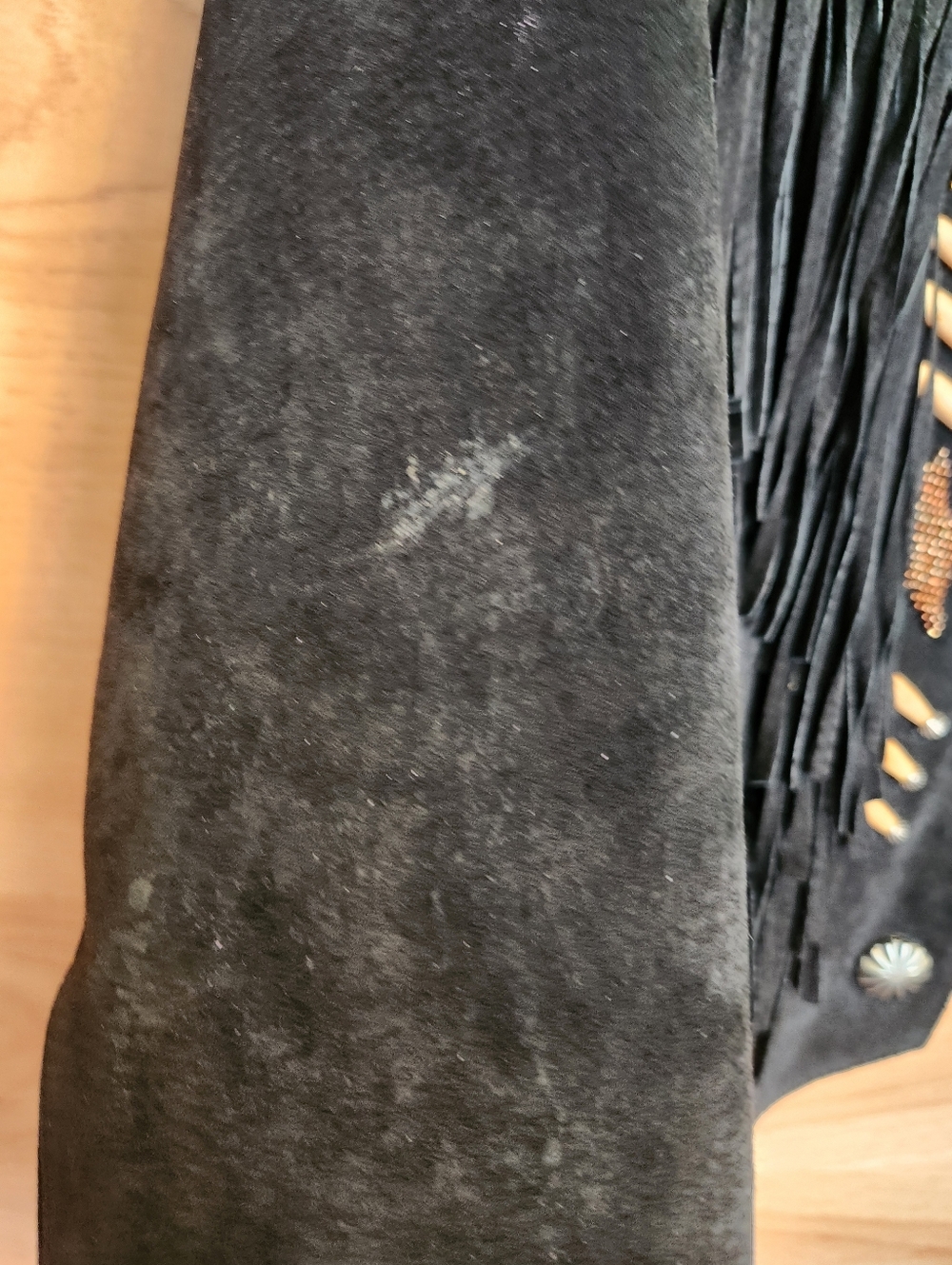 VINTAGE CRIPPLE CREEK BLACK SUEDE LEATHER WESTERN FRINGE BONE BEAD JACKET MEDIUM - Picture 12 of 14